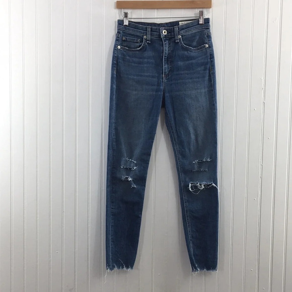 Rag & Bone Nina High Rise Ankle‎ Skinny Jeans Womens 26 Medium Distressed Denim - Picture 2 of 14